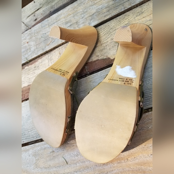 Size 9 High Heel Shoes Be Wild Black Straps Joy & Peace Brown open toe Ladies - Picture 10 of 12